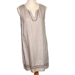 Sigrid Olsen Gray Linen Embroidered Sleeveless Dress Sz M